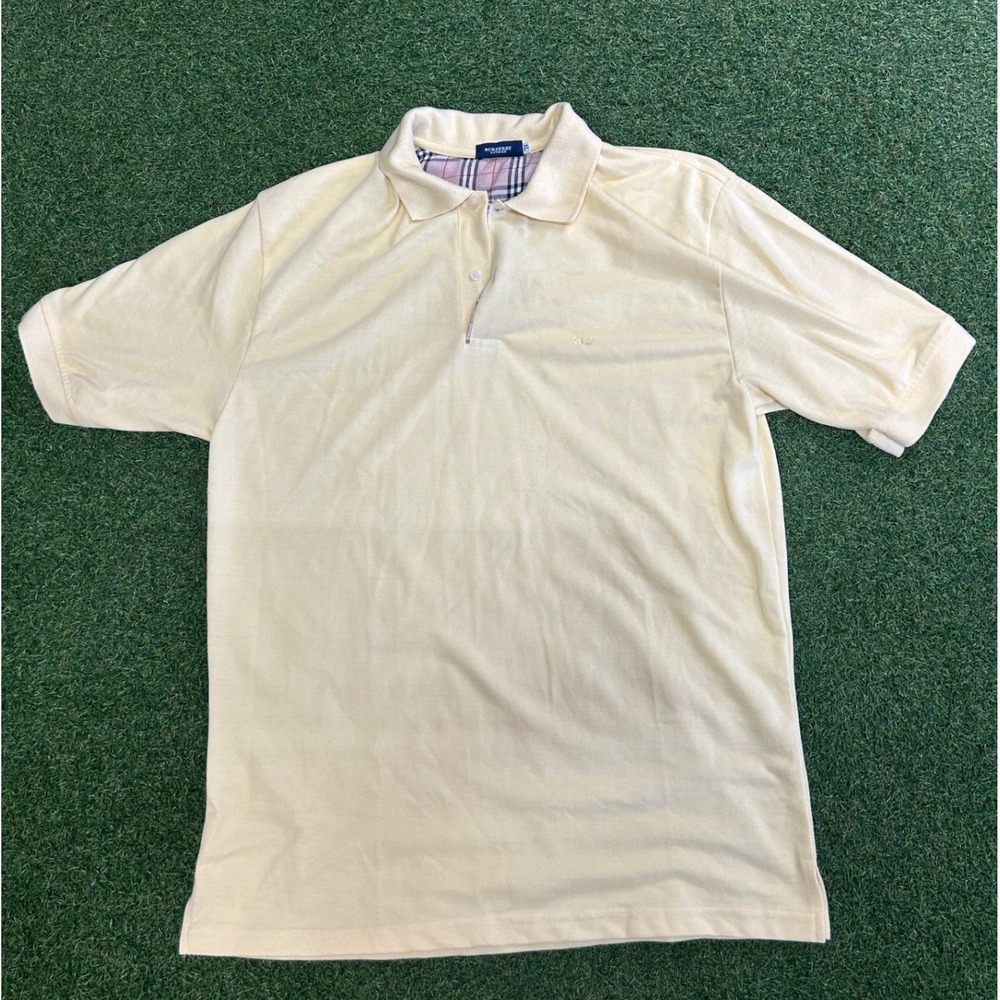 Burberry London Mens XL Polo Shirt Pale Yellow Nova Check Trim Short Sleeve